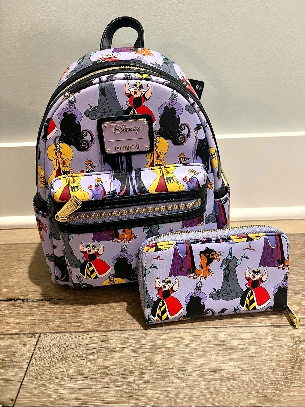 Disney Villains AOP Loungefly Mini Backpack & Wallet Set(Read)